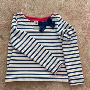 Petit Bateau Blue and White Striped Long Sleeve Tee